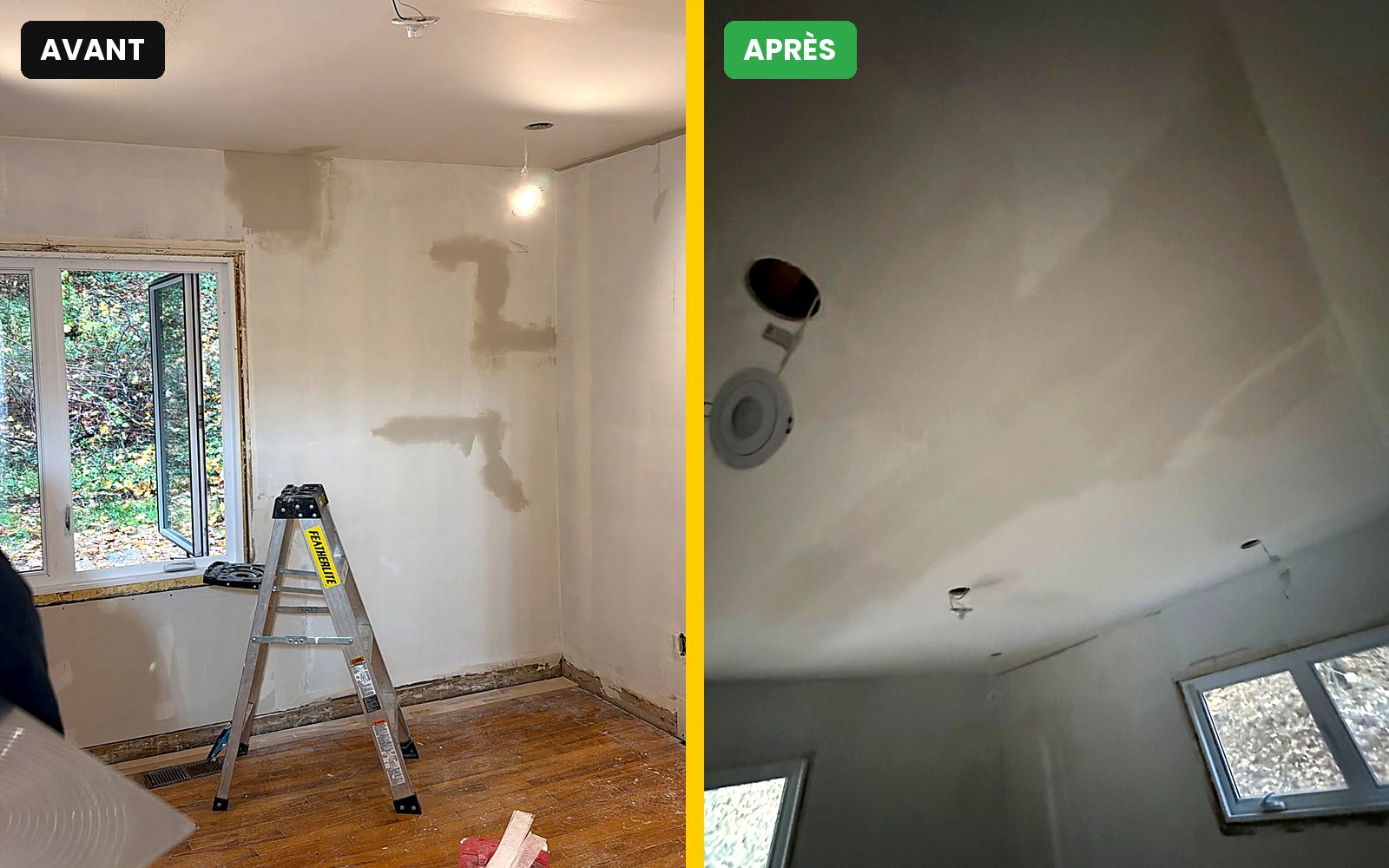 Plafond fissuré, réparé – avant et après, Buildrex Construction à Hudson