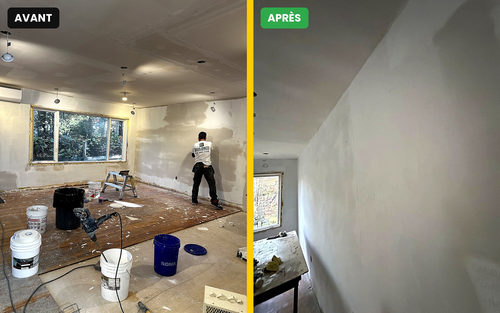 Mur du salon – avant et après, Buildrex Construction à Hudson