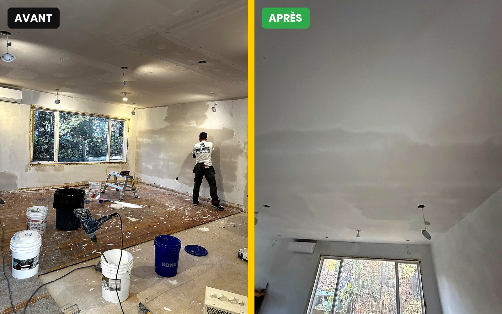 Plafond du salon – avant et après, Buildrex Construction à Hudson